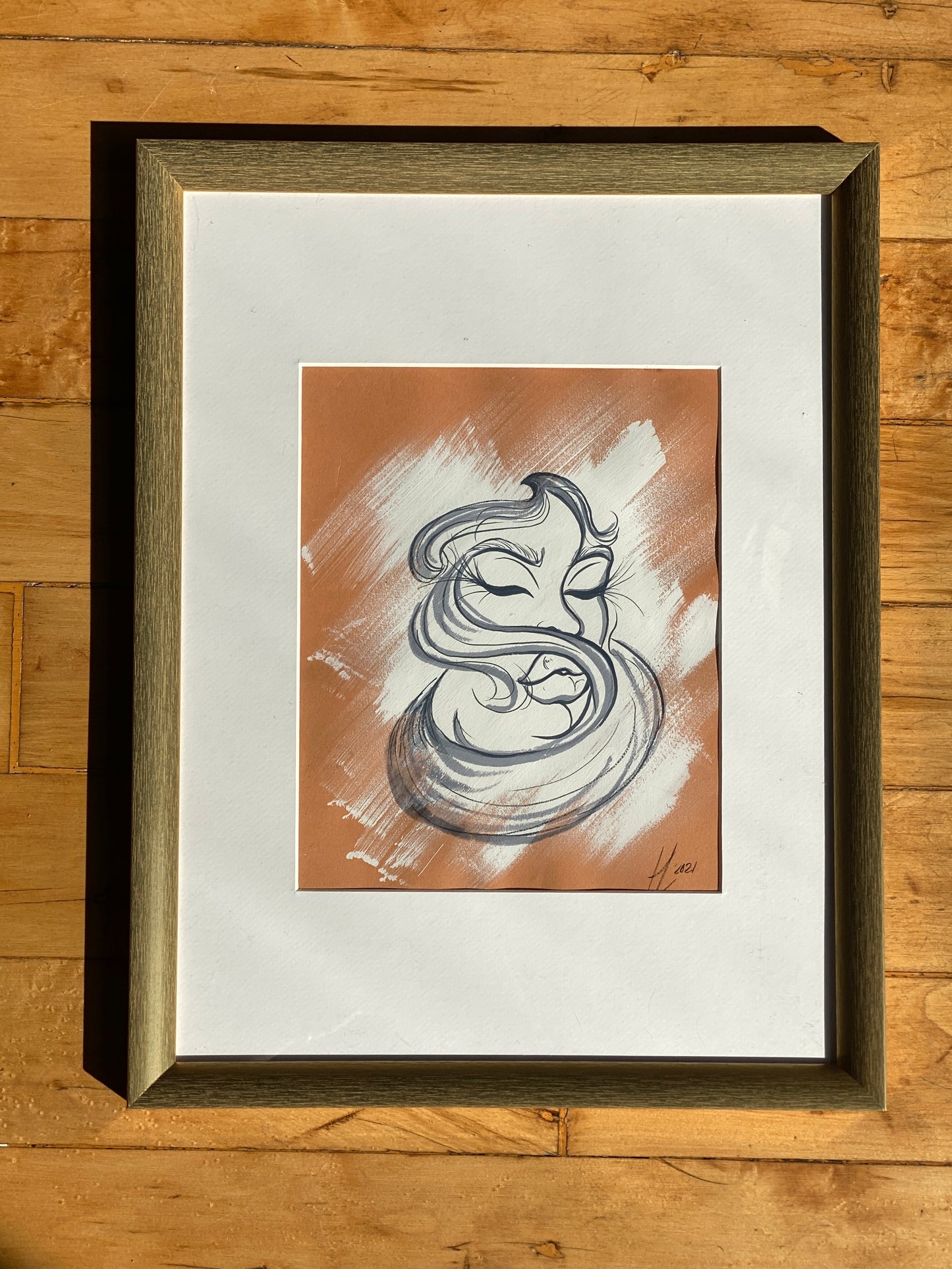 Framed Original: Tan & White